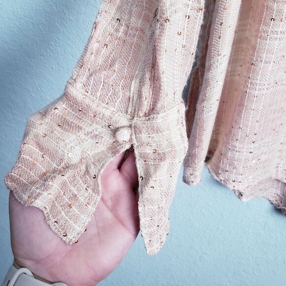 Free People Fearless Love Woven Plaid Sequin Oversized Long Sleeve Top - Picture 3 of 8